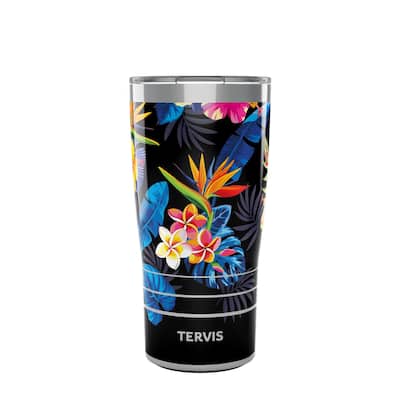 Tervis Traveler Tropical Collection Floral flower bright bold black hibiscus palm bird paradise Triple Walled Insulated Travel