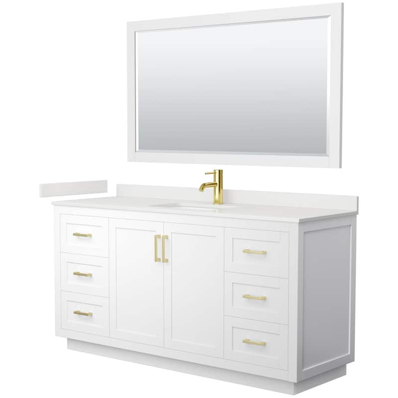 Wyndham Collection WCF292966S-QTZ-UNSM58 Miranda 66" Free Standing - White / White Quartz Top / Brushed Gold Hardware