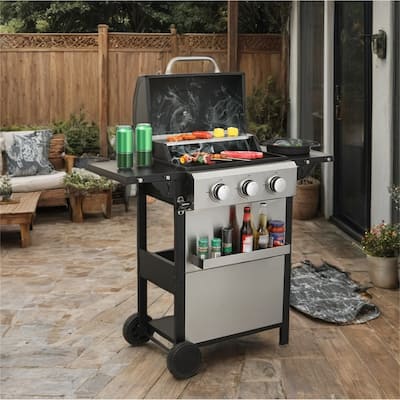 25650BTU Output 3 Burner Propane Gas BBQ Grill w/ Wire Enamel Cooking Grids