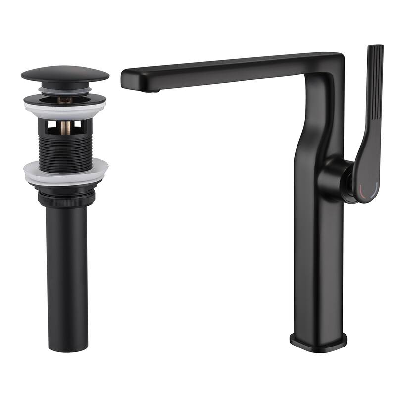 10-1/4"H Solid Brass Single-handle Bathroom Sink Faucet Optional Drain Assembly - With drain - Matte Black