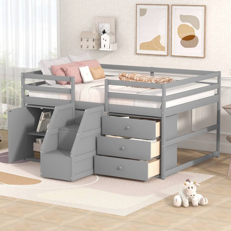 Full Size Functional Loft Bed with and Drawers, Loft Bed with