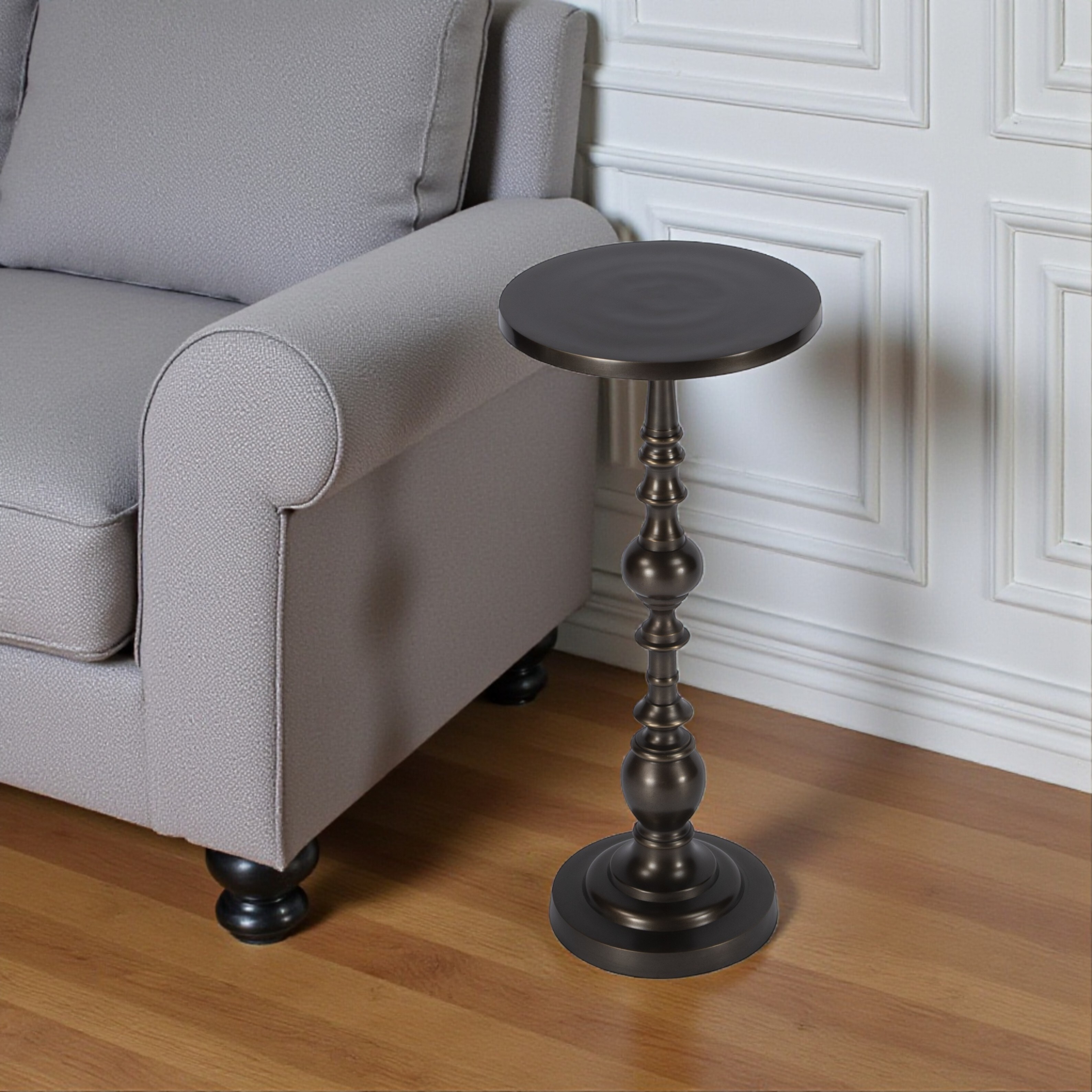 HomeRoots 23" Bronze Metal Round Pedestal End Table - 10.00 in. x 22.50 in. x 10.00 in.