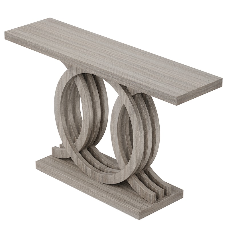 55"Console Table with Geometric Wooden Base, Rustic Entryway Sofa Table -Decorative Accent Table for Display and Storage