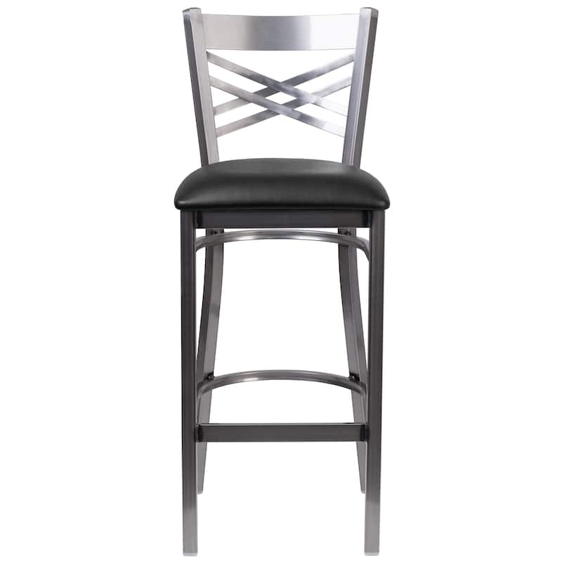 2 Pack Clear Coated ''X'' Back Metal Restaurant Barstool - 17"W x 18"D x 42.25"H - 17"W x 18"D x 42.25"H
