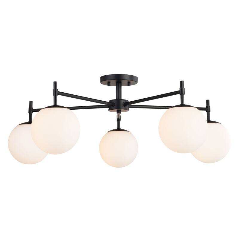 Armitage 32-in W Matte Black Semi Flush Mount Ceiling Light Fixture White Glass Globe Shade, LED Compatible