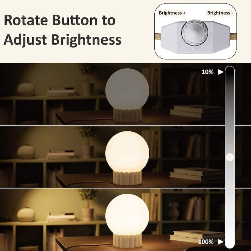 Modern 6.9" Opal Glass Globe Table Lamp with Fluted Resin Base, Dimmerable Rotary Switch, Accent Lighting (Bulb Not Included)