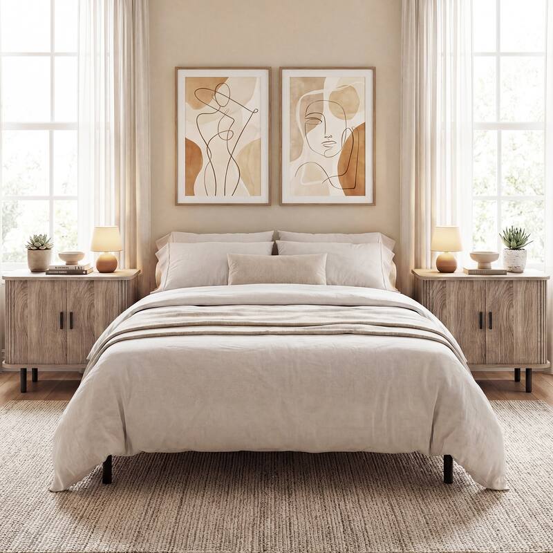 Gymax End Table Modern Mid Century Nightstand w/Sliding Tambour Doors