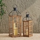 preview thumbnail 27 of 34, Glitzhome Oversized Farmhouse Wooden Metal Cage Candle Holders Patio Hanging Decorative Lanterns (Set of 2)