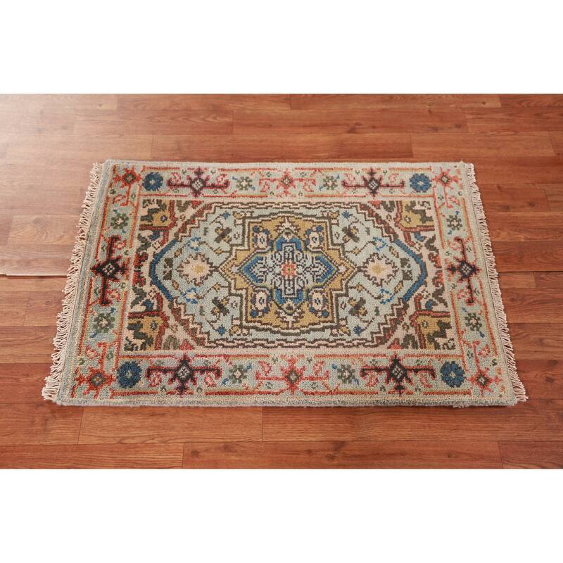 Geometric Blue Heriz Serapi Oriental Rug Handmade Wool Carpet - 2'0" x 3'0"