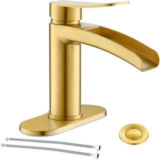 Waterfall Bathroom Sink Faucet Single Handle, with 4-Inch Deck Plate & Metal Pop Up Drain Assembly by phiestina