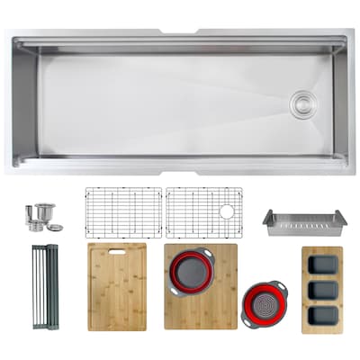 Undermount 45 inch Stainless Steel Single Bowl Workstation Kitchen Sink Handmade