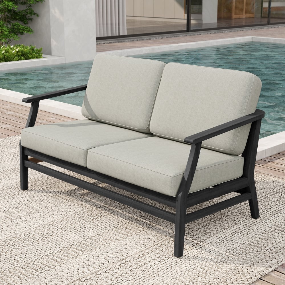 Patio Teak Wood Outdoor Loveseat Sofa with Cushions