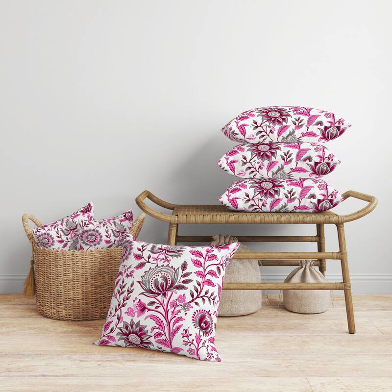 Sanganeri Block Print Faux Suede Reversible Throw Pillow Pink and Grey