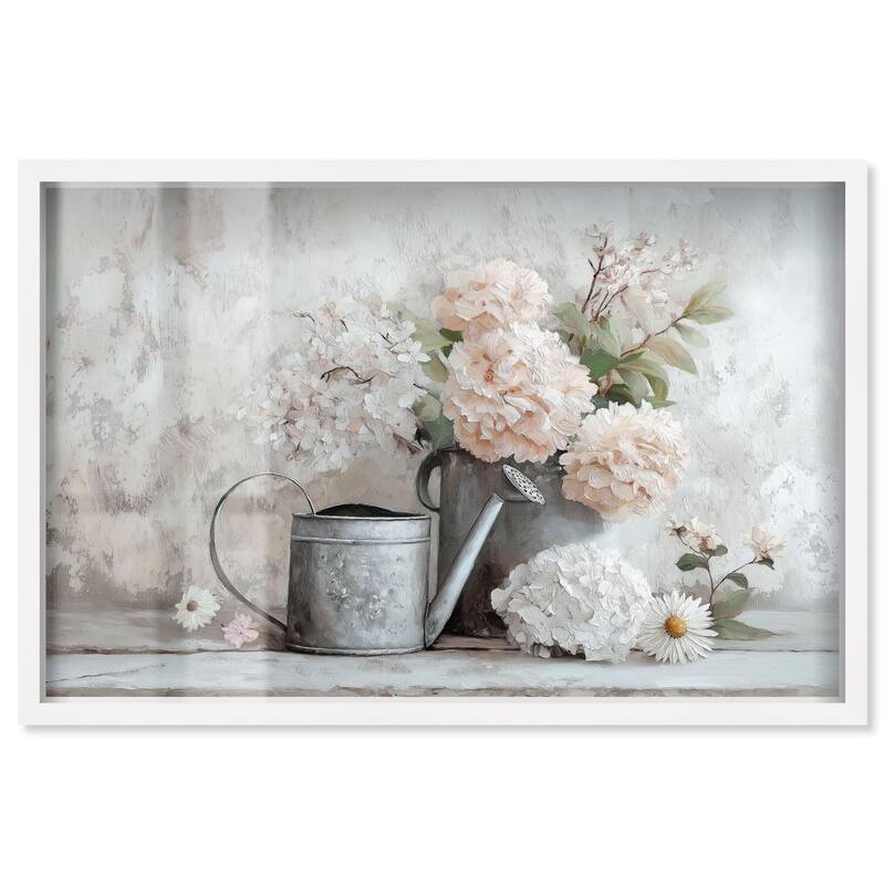 Can and White Blooms Shadowbox by Art Remedy - White - 15" x 10"