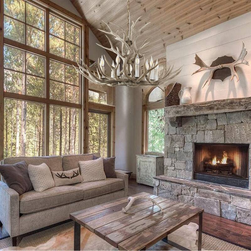 9-Light D39.4" Polyresin Antler Horn Chandelier