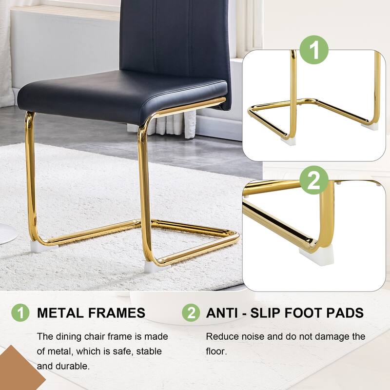 2-Pack PU Upholstered Dining Chairs - Modern High-Back Side Chairs with Luxury Gold-Plated Iron Tube Legs for Dining Room