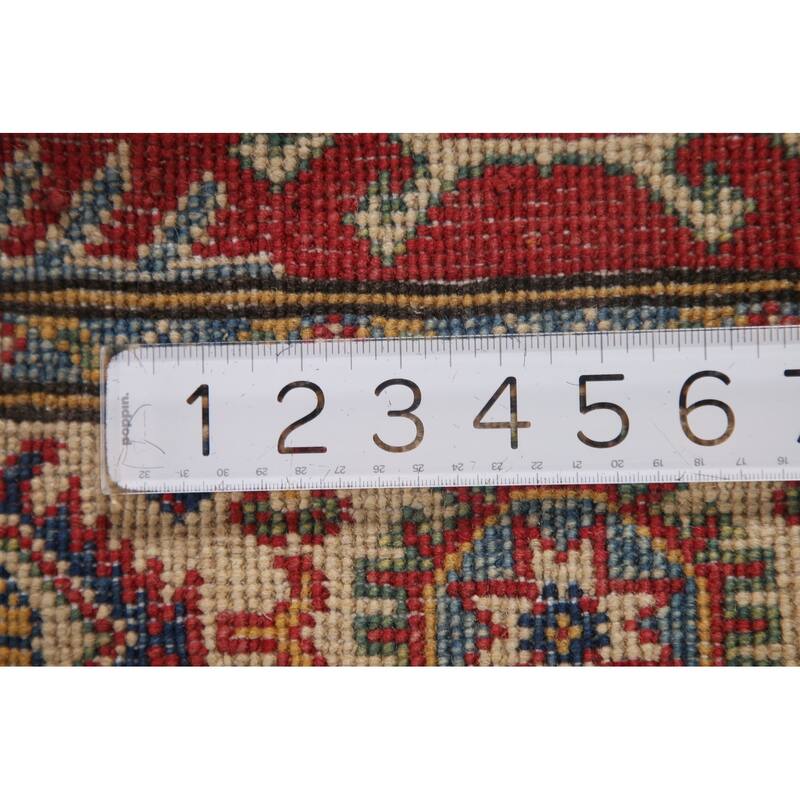 Geometric Red Kazak Accent Rug Handmade Wool Carpet - 2'8" x 4'1"