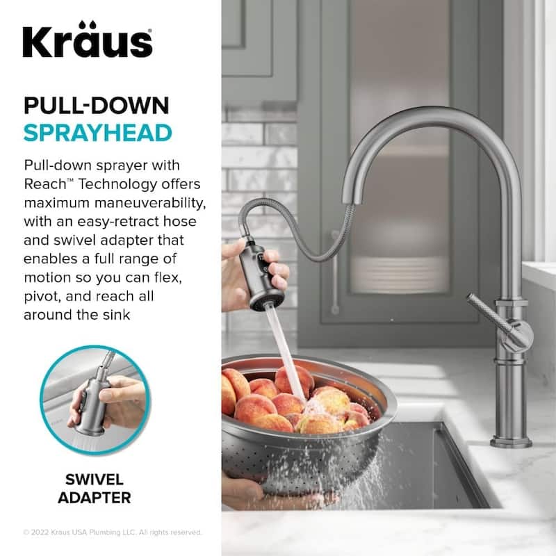 Traditional Industrial Pull-Down Single Handle Kitchen Faucet in Matte ...