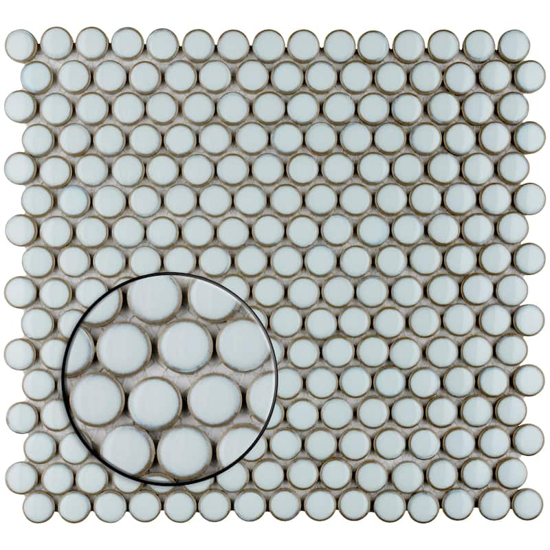 Merola Tile Hudson Penny Round Silk White 11-7/8" x 12-5/8" Porcelain Floor and Wall Tile