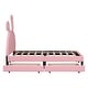 preview thumbnail 5 of 8, Twin Pink Upholstered Leather Platform Bed with Rabbit Ornament Headboard & 2 Drawers Wooden Platform Bed for Girls, Pink