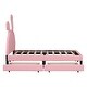 preview thumbnail 15 of 18, Twin Upholstered Leather Platform Bed with Rabbit Ornament Headboard & 2 Drawers Wooden Platform Bed for Kids Girls/Boys