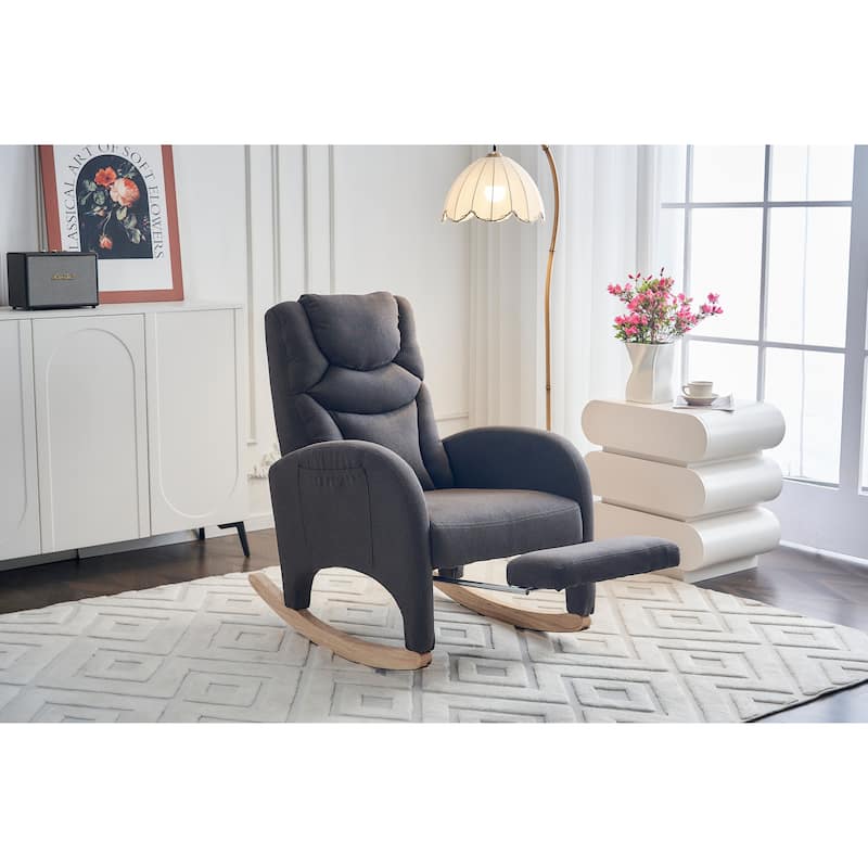 Cotton Linen Fabric Nursery Rocking Chair With Adjustable Footrest