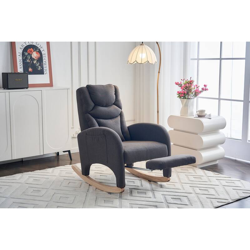 Fabric Upholstered Nursery Rocking Chair with Adjustable Footrest