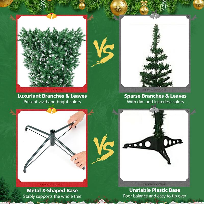 Gymax 7.5FT Pre-Lit Snowy Inverted Christmas Tree Artificial Tree w/