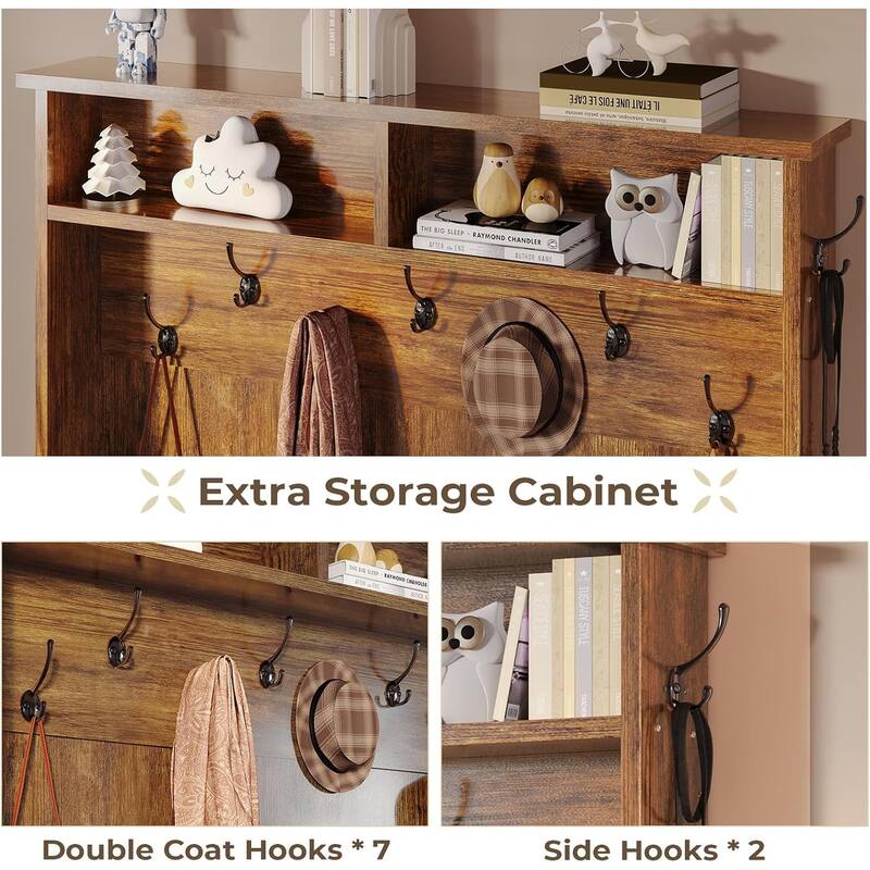 Hall Tree w/ Bench Shoe Storage Shoe Cubby Barn Door Adjustable Shelf