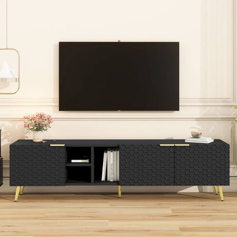 Modern TV Stands with Gold Accents, Fits TVs Up to 80'', White/Black