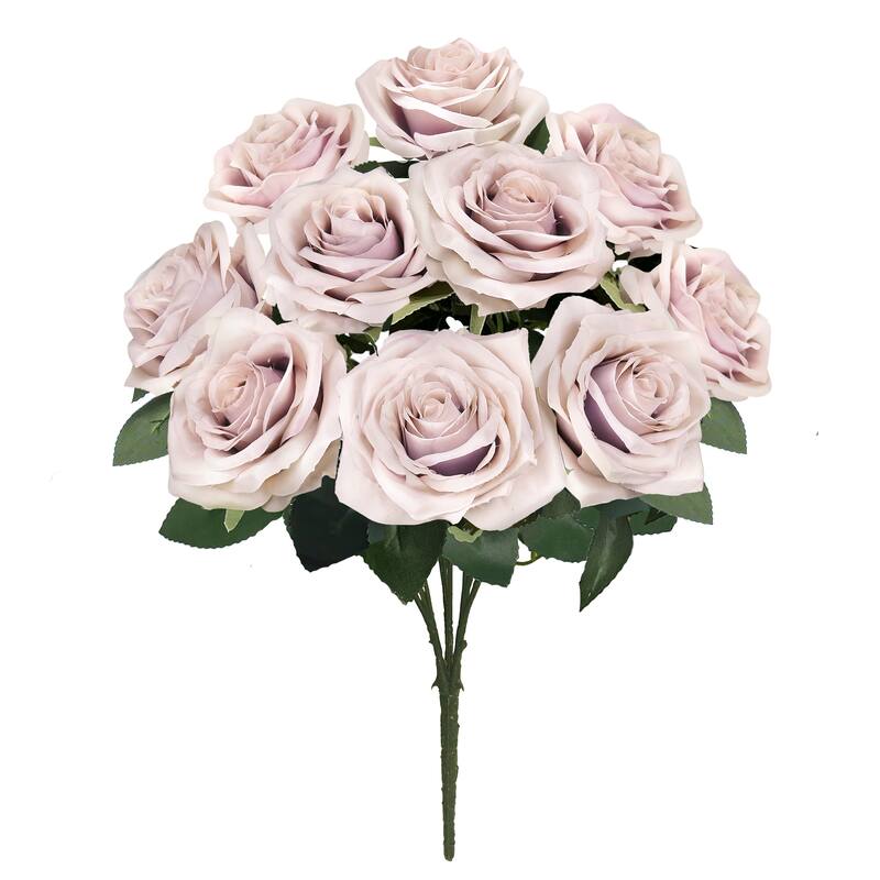 Set of 2 Artificial Queen Rose Flower Stem Bush Bouquet 18in - 18" L x 11.5" W x 11.5" DP - Beige Lavender