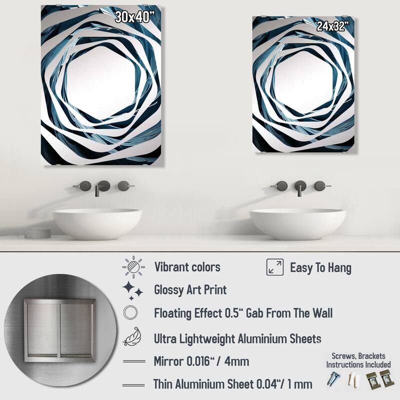 Designart "Spiraling Blue Abstract Vortex I" Abstract Spirals Mirror Blue - Modern Wall Mirror Decor For Hallway