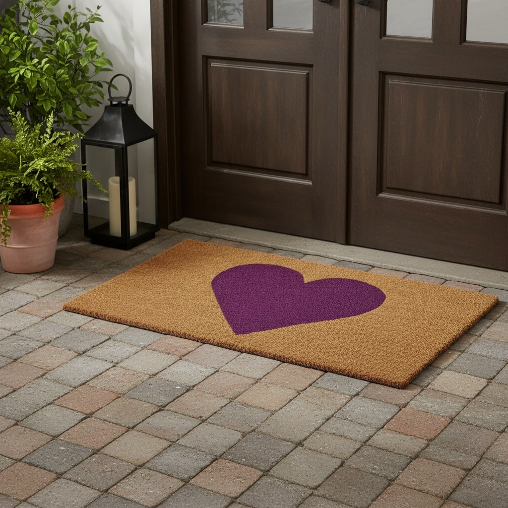 HomeRoots 30" X 48" Brown And Purple Heart Outdoor Coir Door Mat - 30.00' X '48.00