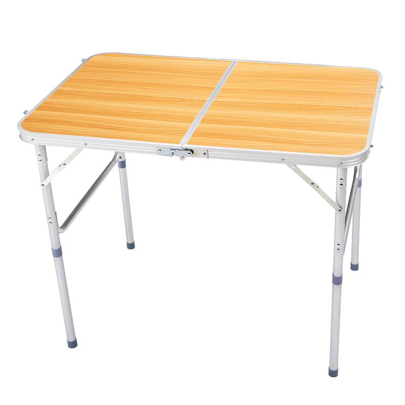 Portable Folding Table with Aluminum Frame and Wood Grain Top