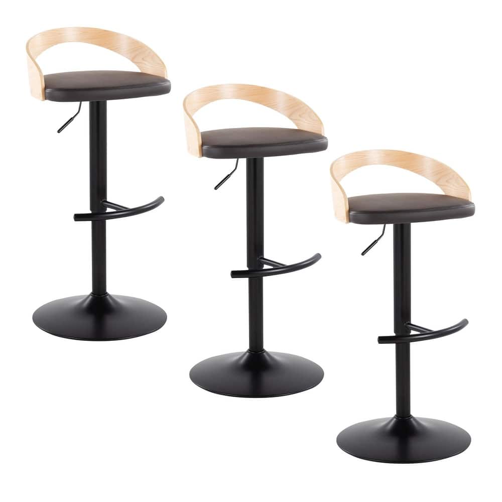 Grotto Adjustable Barstool with Back Base- Set Of 3