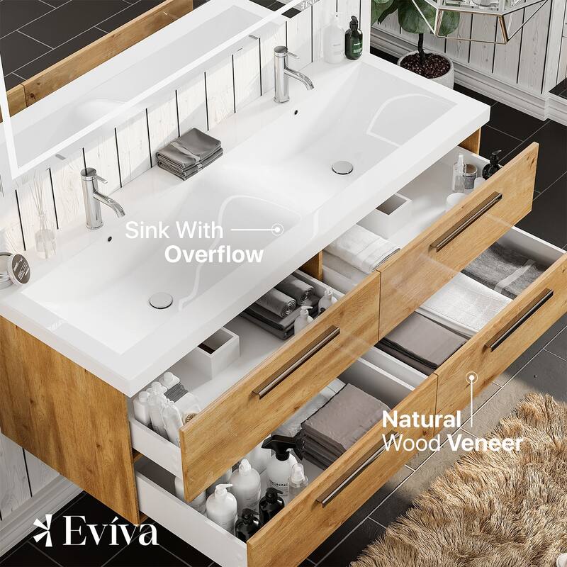 Surf 57"W Natural Oak DS Bath Vanity with Acrylic Top & Integrated Sinks