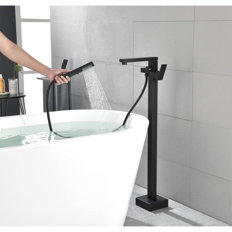 Floor Mounted Tub Faucet High Flow Freestanding Tub Filler Faucet with Handheld Shower Head and Swivel Spout