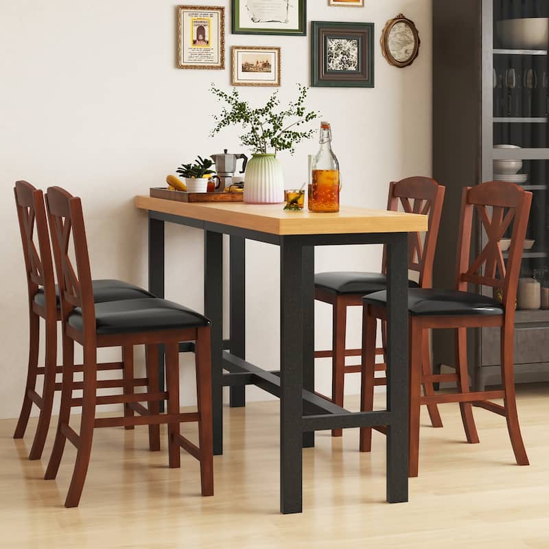 Gymax 24'' Modern Bar Stools Set of 2 w/ Hollowed High Backrest