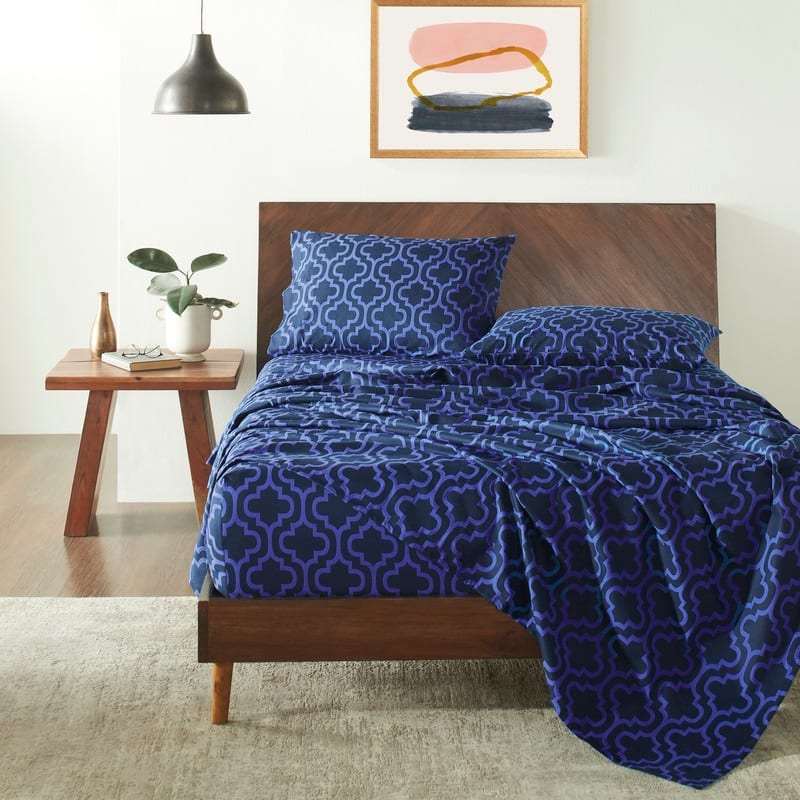 Superior Flannel Cotton Trellis Pocket Bed Sheet Set - Twin - Navy Blue