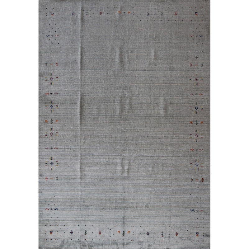 Hand Knotted Oriental 100% Wool Carpet Tribal Tribal Greys & Charcoal Gabbeh Area Rug - 12' 2'' X 8' 11''