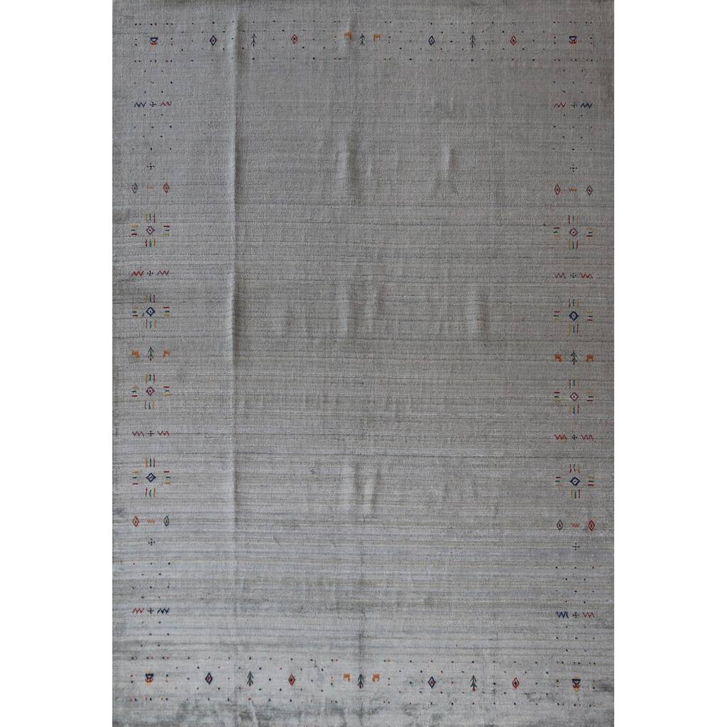 Hand Knotted Oriental 100% Wool Carpet Tribal Tribal Greys & Charcoal Gabbeh Area Rug - 12' 2'' X 8' 11''