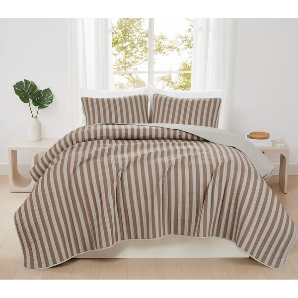 Truly Soft Weston Stripe Brown 3 Piece Quilt Set - On Sale - Bed