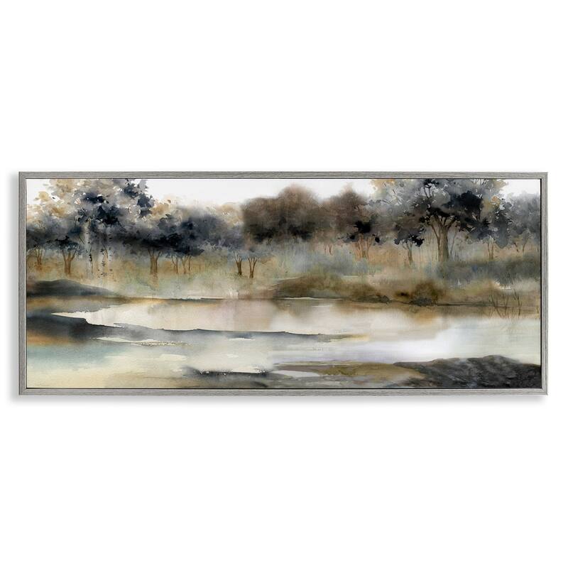 Stupell Trees By Lakeside Landscape Framed Giclee Art, Design by Carol Robinson - 30 x 13 - Grey