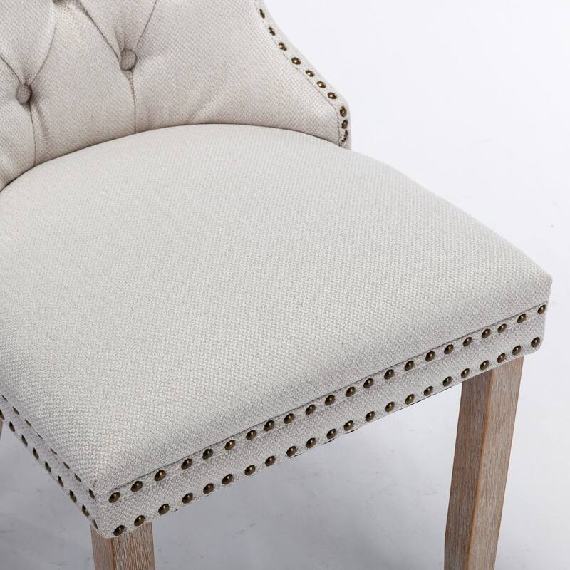 Linen Upholstered Dining Chairs Set of 2, Tufted Kitchen Side Chairs, Dining Room Chair with Solid Wood Legs & Nailhead Trim