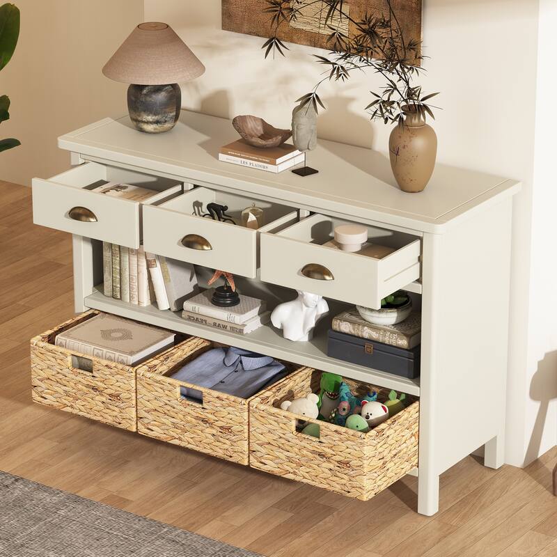 Retro Console Table with 3 Storage Drawers