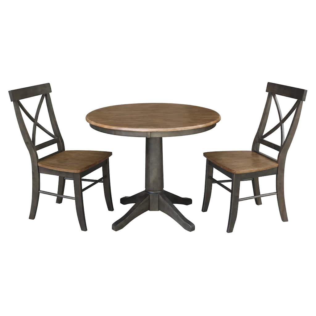 36" Round Top Pedestal Table With 2 X-Back Chairs - 3 Piece Set