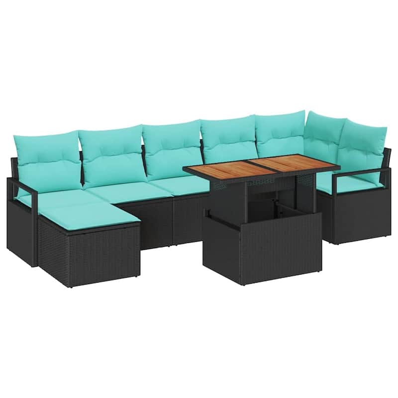 vidaXL 8 Piece Garden Sofa Set with Cushions Black Poly Rattan - 113×48×27.2