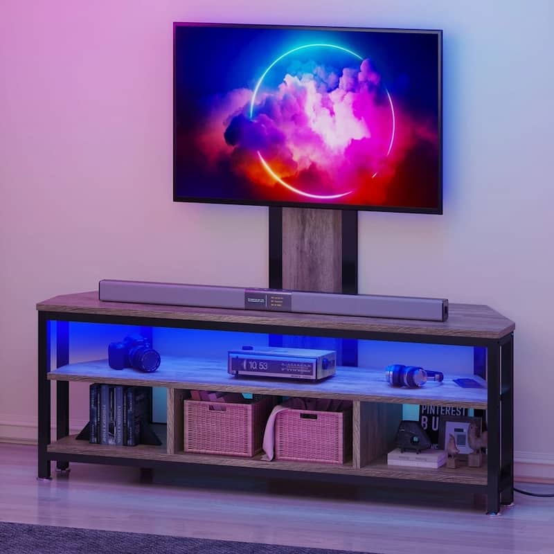 Fluted TV Stand w/ LED Lights For 65 inch TV Console Walnut - 58 inches