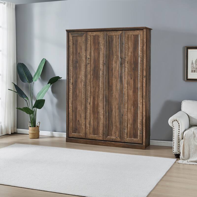 Space-Saving Modern Murphy Bed with Dual Piston Lift - Foldable Platform Bed Convertible Hidden Cabinet Design Cube Cabinet Bed