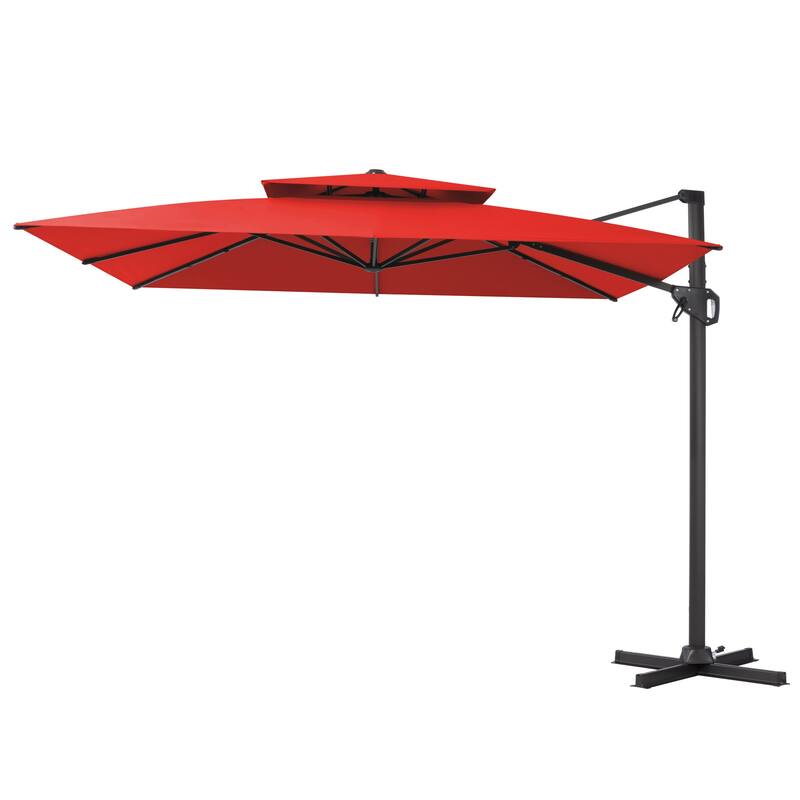 Pellebant 10'X10 FT Outdoor Patio Square Cantilever Umbrella with Double Top - Red
